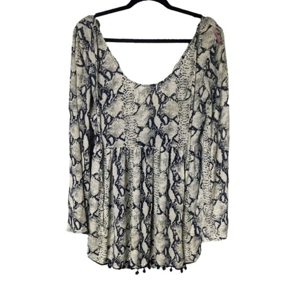 Bold Edgy Tobi Small Snakeskin Print Small Dress Flare Sleeves Mini Dress